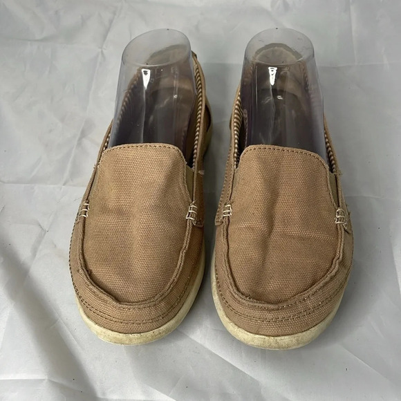 CROCS Walu Tan Canvas Loafer Deck Boat  Shoe Non-mark Sole Preppy Logo Coastal 8 - Picture 6 of 13